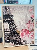 front view of framed Eiffel Tower and roses canvas print