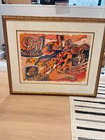 Full view of framed signed lithograph showing frame, mat and artwork