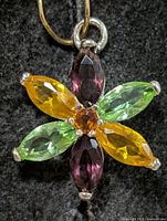 Front view of silver flower pendant showing all gemstones