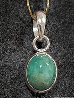 Front view of silver pendant with turquoise cabochon