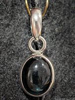 Front view of silver pendant with black onyx cabochon