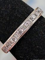 Close-up of channel-set CZ stones on silver band