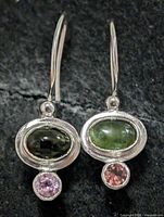 Front view of both earrings showing gemstones and hooks