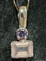 Front view showing rose quartz, amethyst and bail