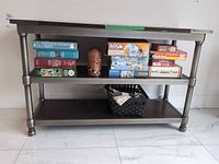 Front view of console table with two shelves