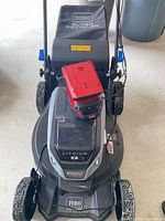 Top view of Toro 60V mower with battery installed