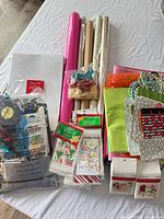 All party and wrapping items grouped on table