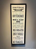 Full front view showing entire framed typography artwork