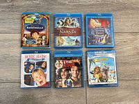 Front view of six Blu-ray cases showing cover art and titles