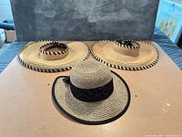 Three straw visors laid out