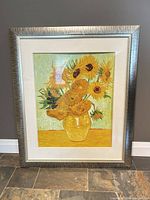 Full view of framed sunflower canvas artwork
