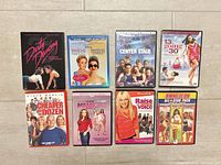 Front view of all eight movie cases