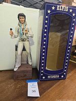 Front view of Elvis Presley figurine with original box