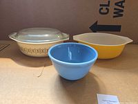 All three Pyrex pieces grouped together