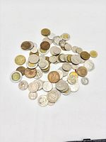 Top view of entire scattered coin lot