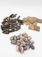 Overview of three groups of jasper beads: tube, square, nugget