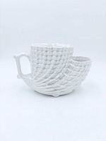 Side view showing nautilus shape, handle, spout