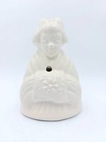 Front view of white glazed geisha mug with straw hole