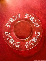 Single 6" etched glass plate showing full floral and wheat pattern