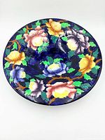 Top view showing full Peona floral pattern on cobalt ground