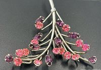 full view of brooch front, branch and rhinestones