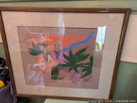 Front view of framed pastel painting under glass