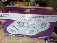 Front of sealed Commercial Electric 3" recessed LED kit box