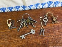 Overview of all keys on wooden surface