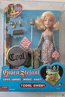 Front view of sealed 2006 Gwen Stefani "Cool" doll package showing doll, accessories, and branding