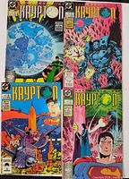 Front covers of all four The World of Krypton comic books