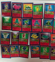 Fronts of 20 Pukey-mon cards laid out in grid