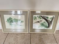 Both framed watercolor paintings side by side