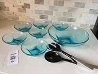 Full set: large bowl, six small bowls, two black salad servers