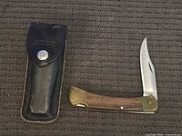 Knife open beside sheath showing overall condition and components