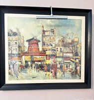 Full view of framed F. Claver Moulin Rouge print with picture light