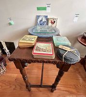 Overall view of side table with all items displayed
