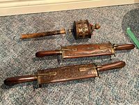 Prayer wheel components, knife and fork sheaths overview