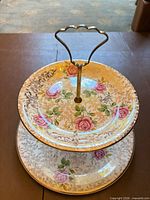 Full view of assembled two-tier cake stand