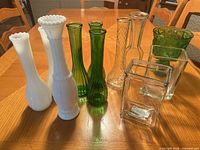 Group shot of all ten glass vases
