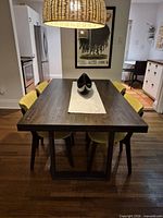 Dining table with four chairs, overhead view