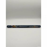 Full view of closed wooden case with floral painting and lettering