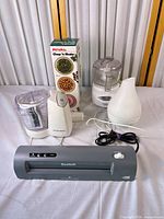 All five items arranged together with cords visible