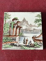 Full top view showing entire transferware scene and tile edges