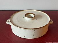 Front view of casserole with lid on