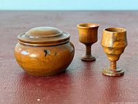 wood trinket box with lid and two miniature chalices
