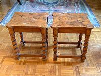 Pair of olive wood side tables front view