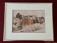 Full view of framed photograph with mat