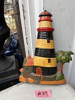 Front view of multicolor resin lighthouse wall art