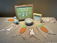 Group shot of all five Easter décor items displayed on tabletop