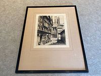 Full view of framed etching